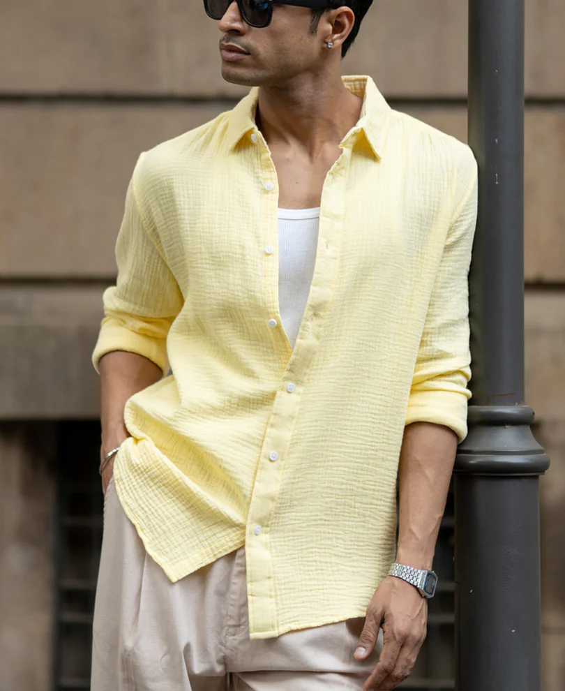 Yellow Crinkled Cotton Shirt