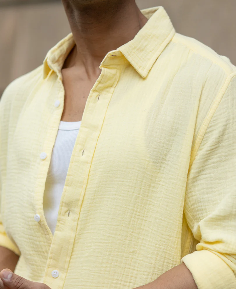 Yellow Crinkled Cotton Shirt - Image 5